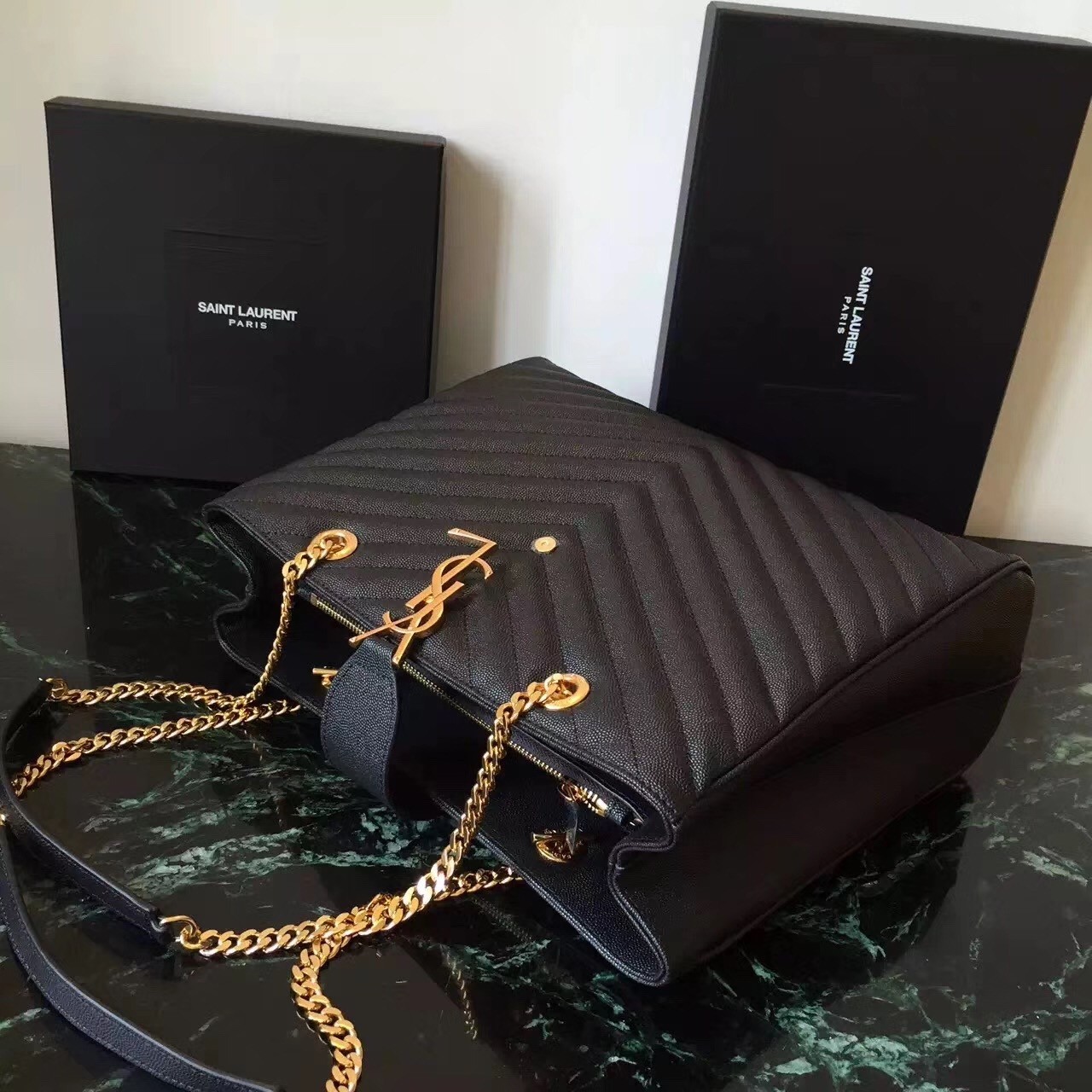 Saint Laurent Black Monogram Tote Bag