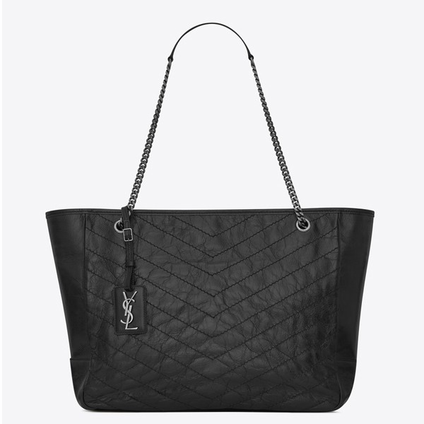 Saint Laurent Niki Shopping Bag In Black Crinkled Calfskin