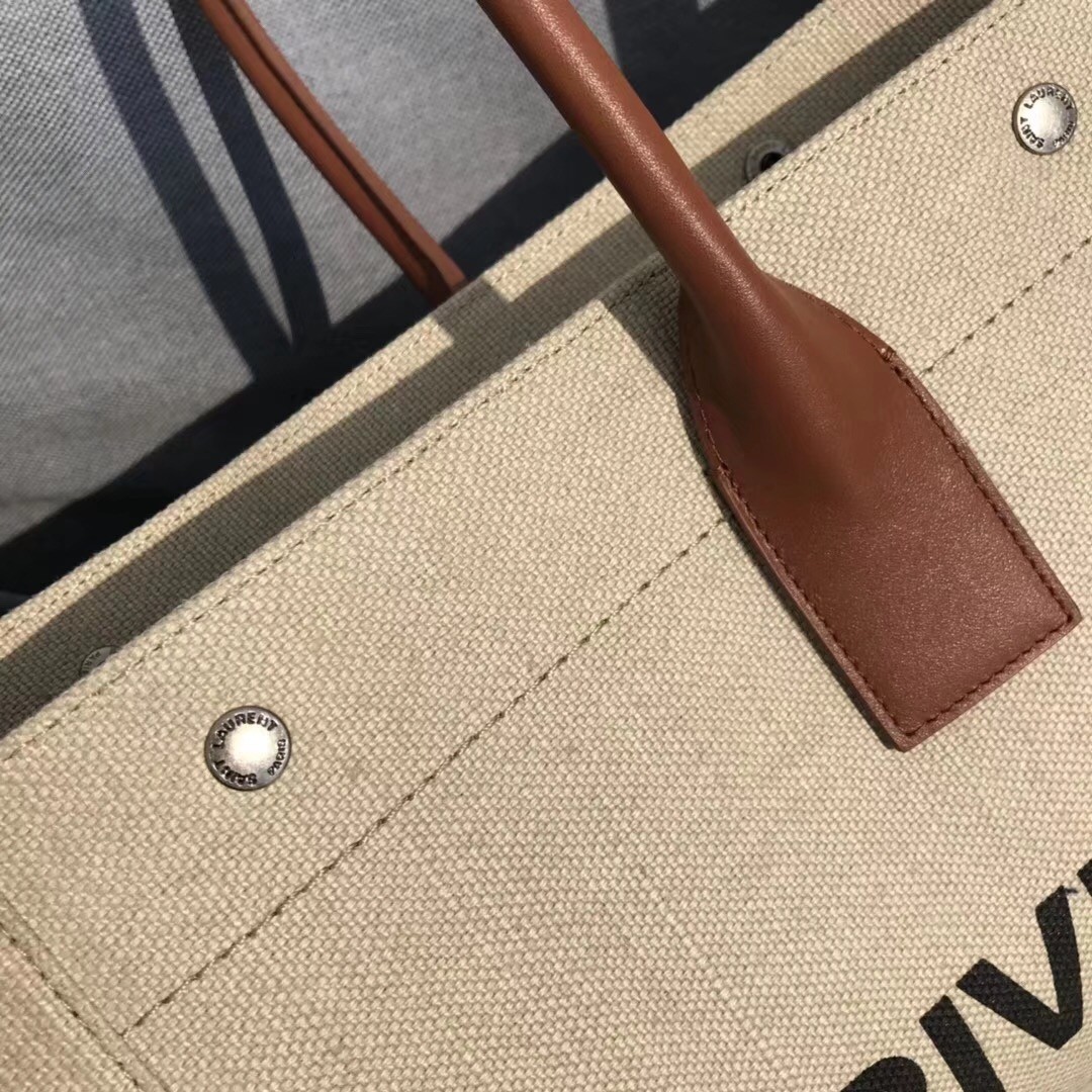 Saint Laurent Beige Linen Rive Gauche Tote Bag