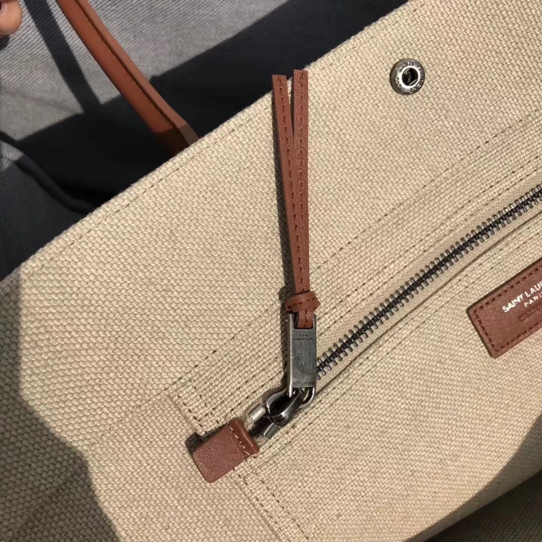 Saint Laurent Beige Linen Rive Gauche Tote Bag