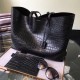 Saint Laurent Black Crocodile Embossed Shopping Tote