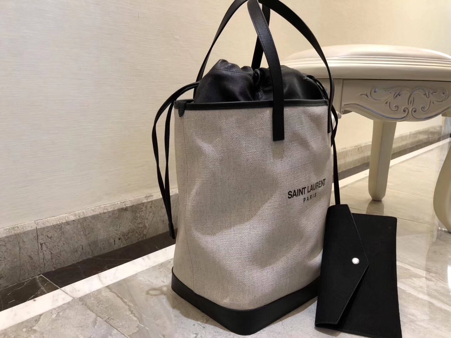 Saint Laurent Teddy Shopping Bag In Linen Canvas