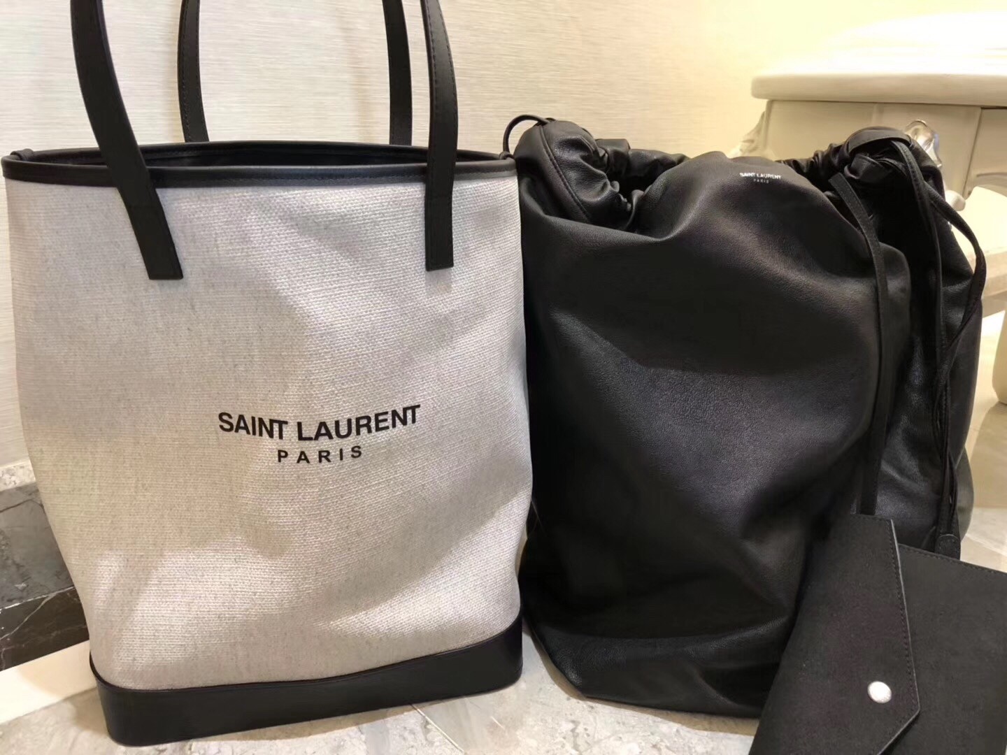 Saint Laurent Teddy Shopping Bag In Linen Canvas