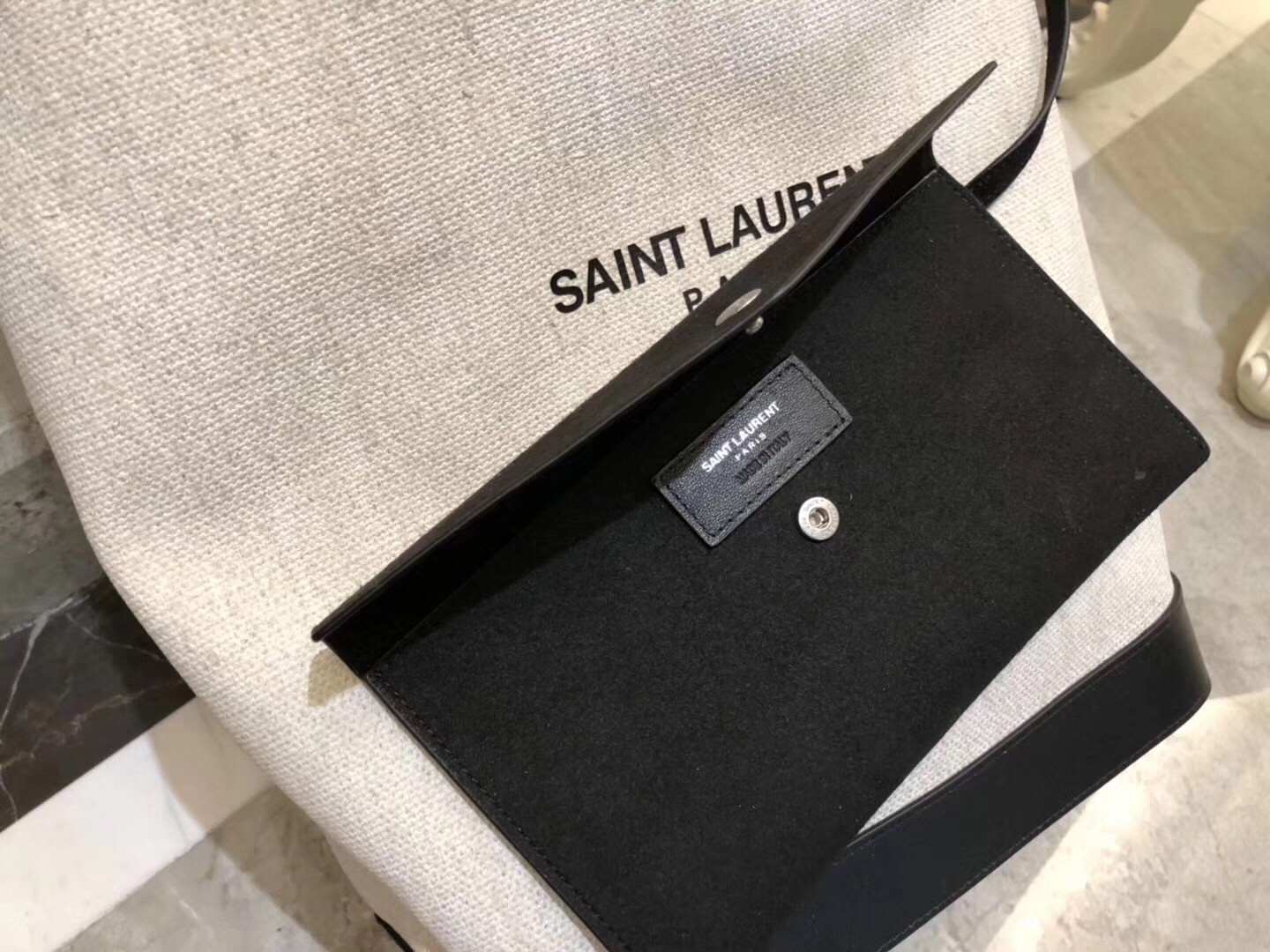 Saint Laurent Teddy Shopping Bag In Linen Canvas