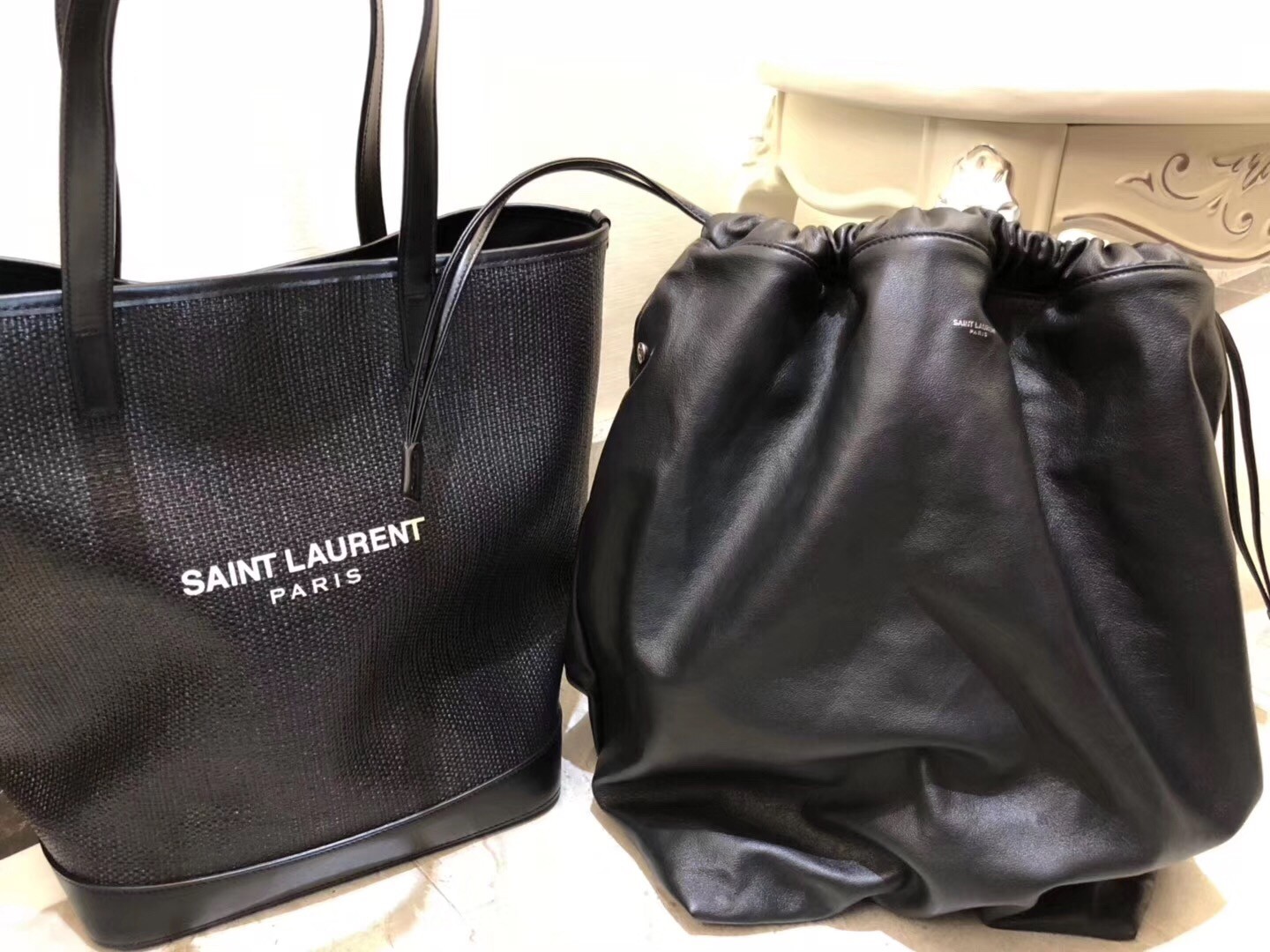 Saint Laurent Teddy Shopping Bag In Raffia