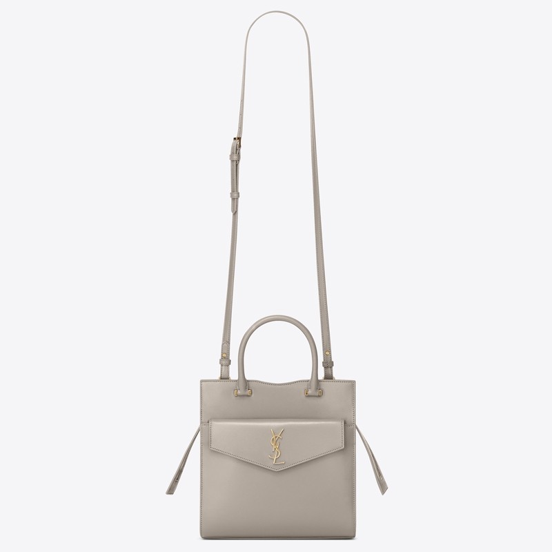 Saint Laurent Uptown Small Tote In Blanc Smooth Leather