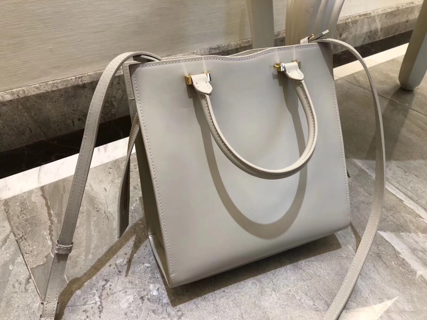 Saint Laurent Uptown Small Tote In Blanc Smooth Leather