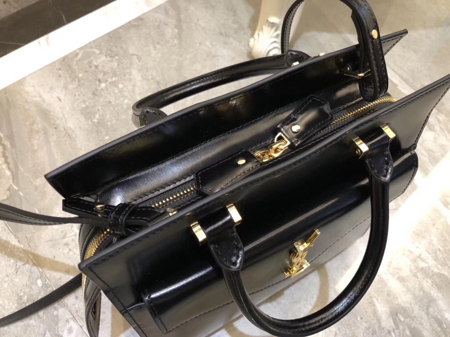 Saint Laurent Uptown Small Tote In Black Smooth Leather