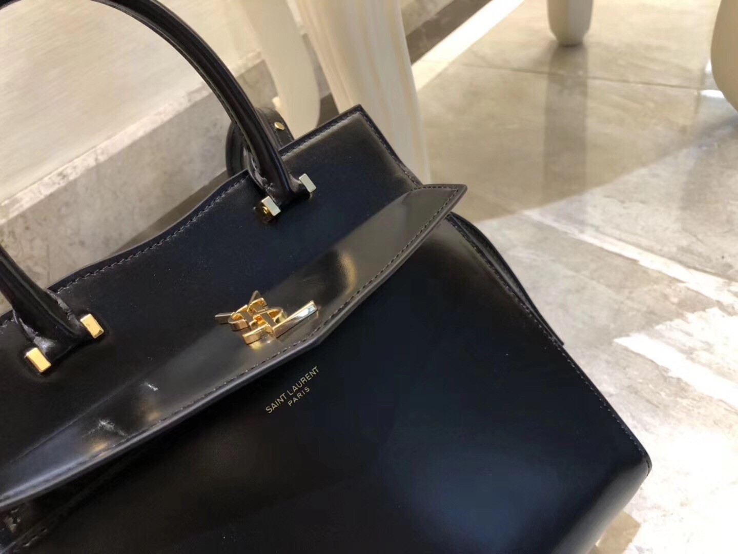 Saint Laurent Uptown Small Tote In Black Smooth Leather