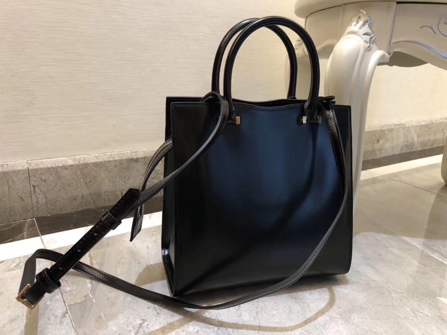 Saint Laurent Uptown Small Tote In Black Smooth Leather