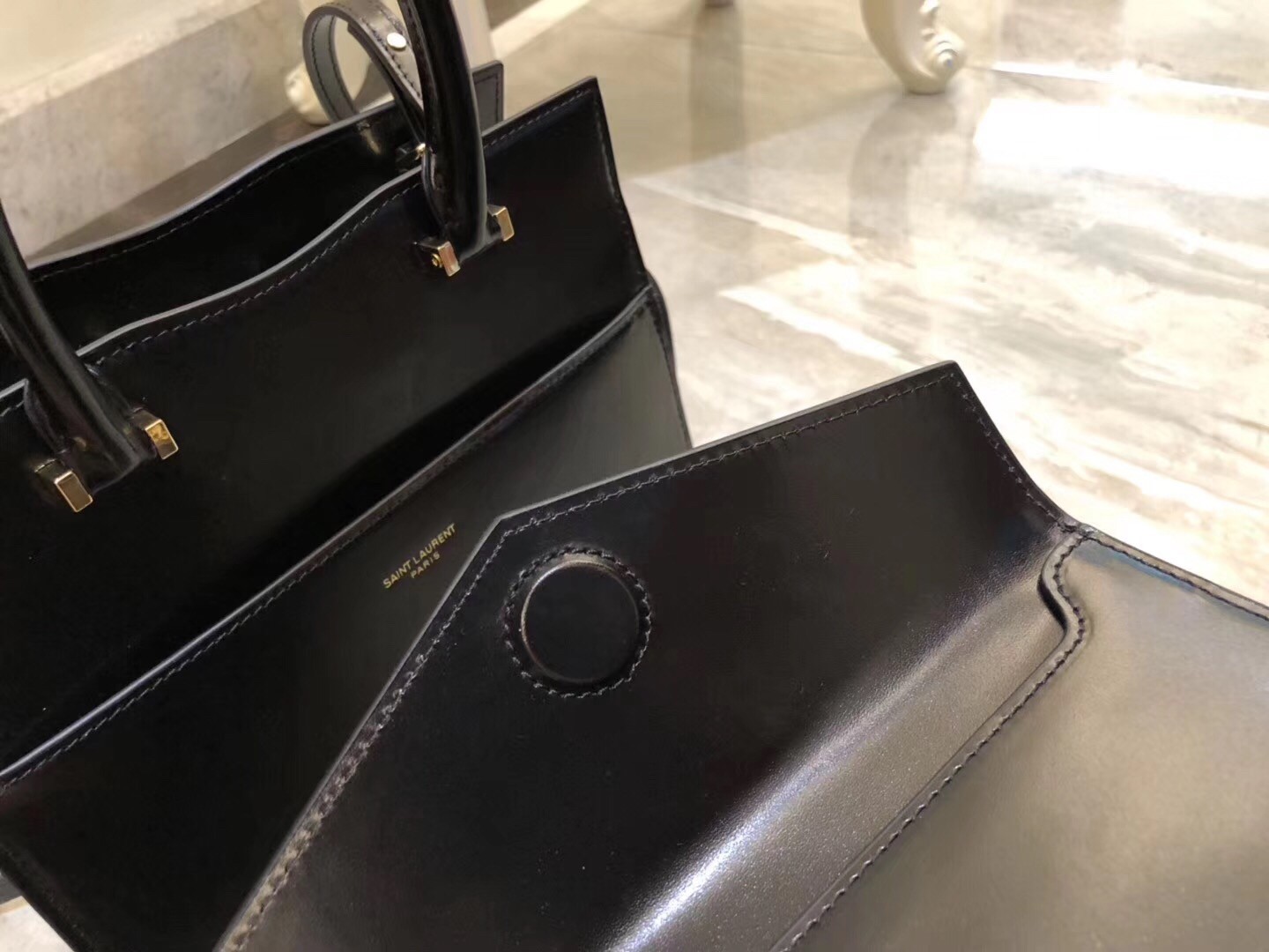 Saint Laurent Uptown Small Tote In Black Smooth Leather