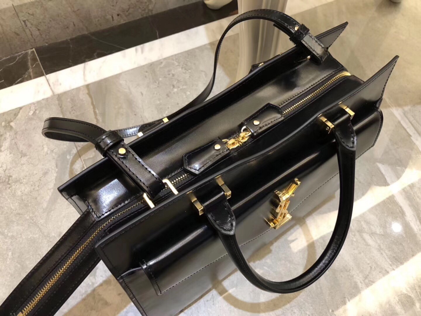 Saint Laurent Medium Uptown Tote In Black Smooth Leather