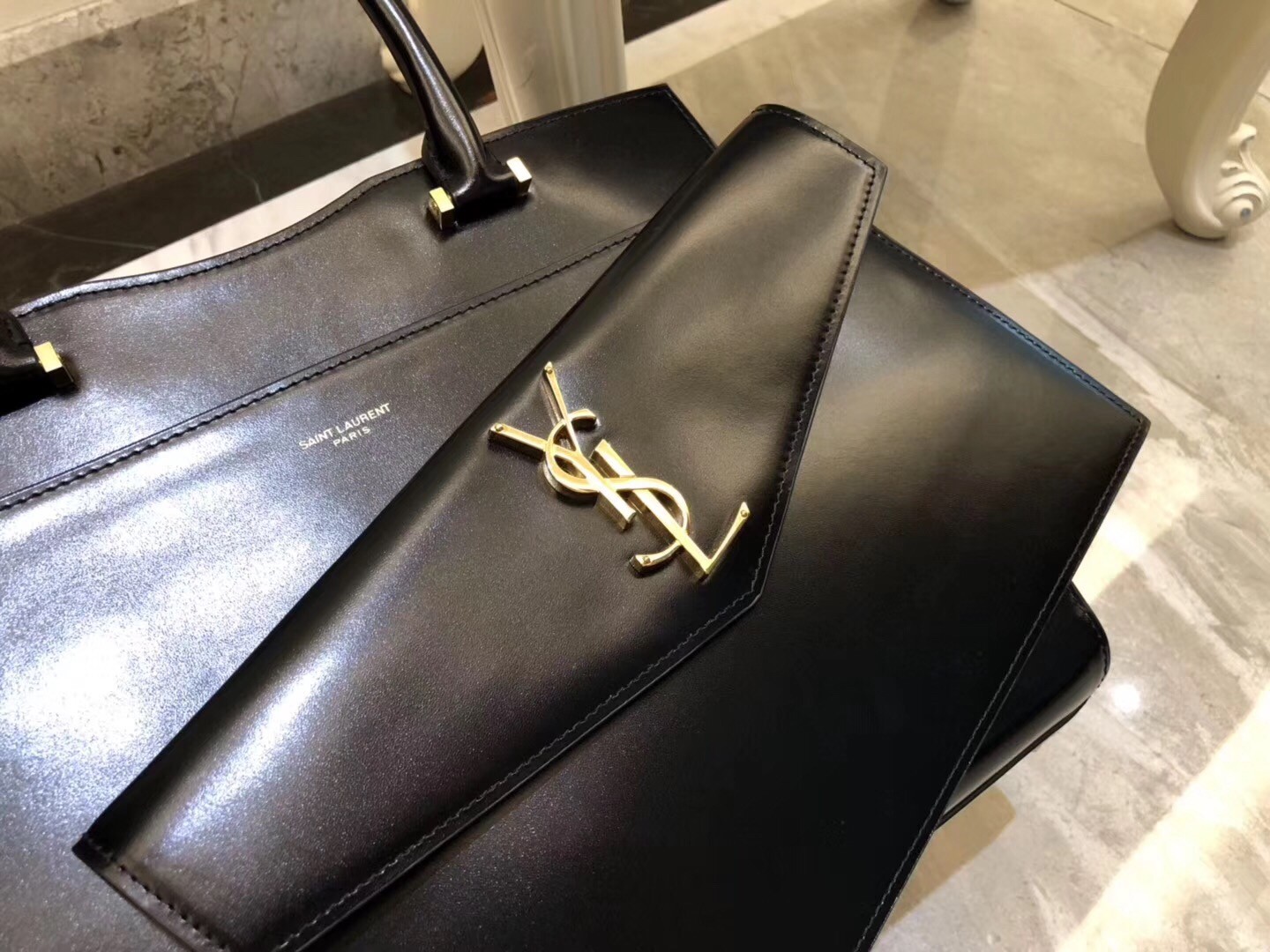 Saint Laurent Medium Uptown Tote In Black Smooth Leather