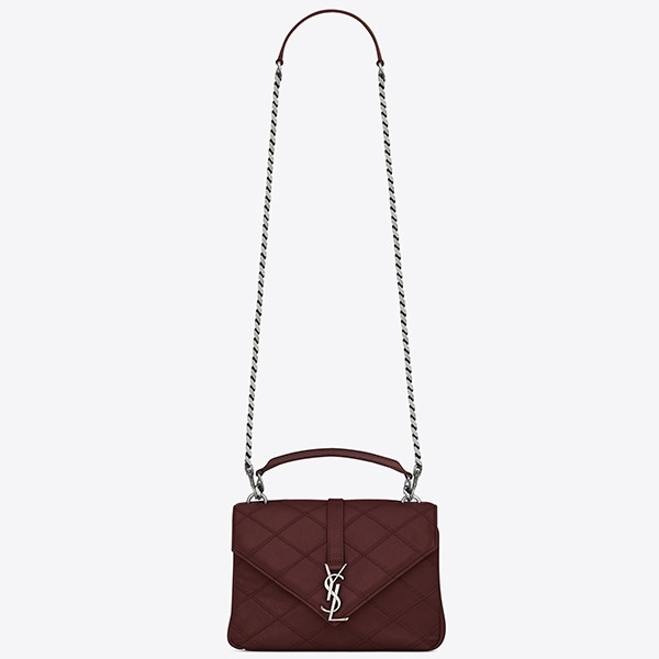 Saint Laurent Medium College Bag In Bordeaux Matelasse Leather