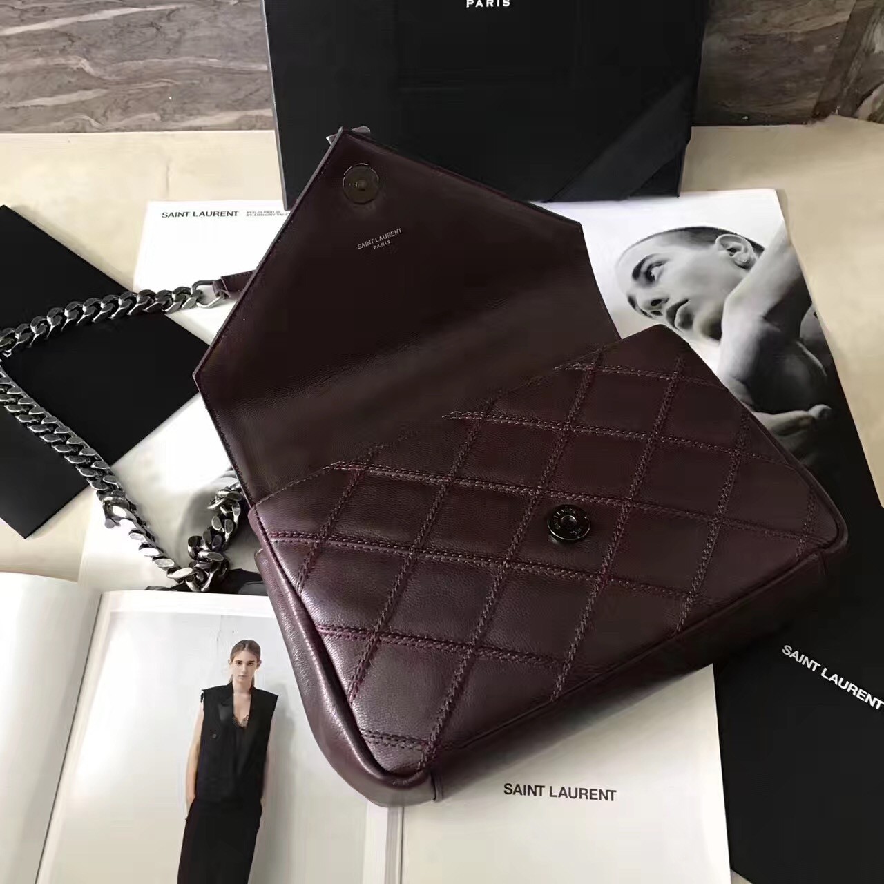 Saint Laurent Medium College Bag In Bordeaux Matelasse Leather