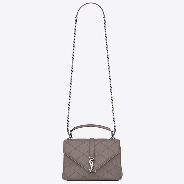 Saint Laurent Medium College Bag In Grey Matelasse Leather