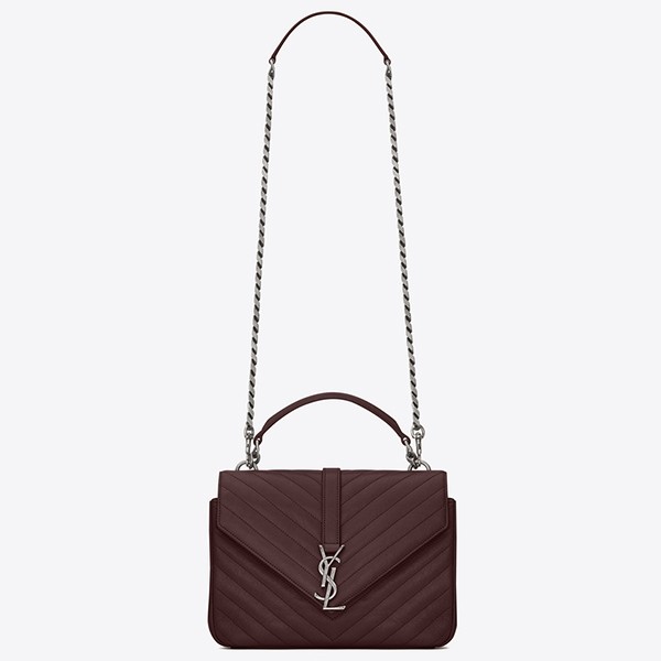 Saint Laurent Medium College Bag In Bordeaux Goatskin Leather