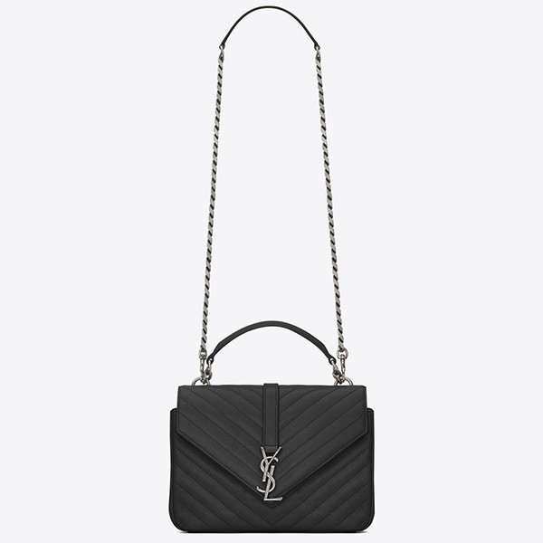 Saint Laurent Medium College Bag In Black Goatskin Leather