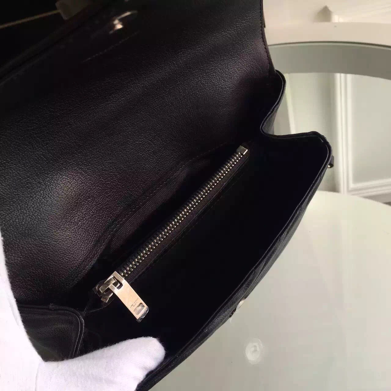 Saint Laurent Medium College Bag In Black Goatskin Leather