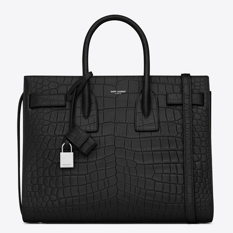 Saint Laurent Small Sac De Jour Bag In Black Crocodile Leather