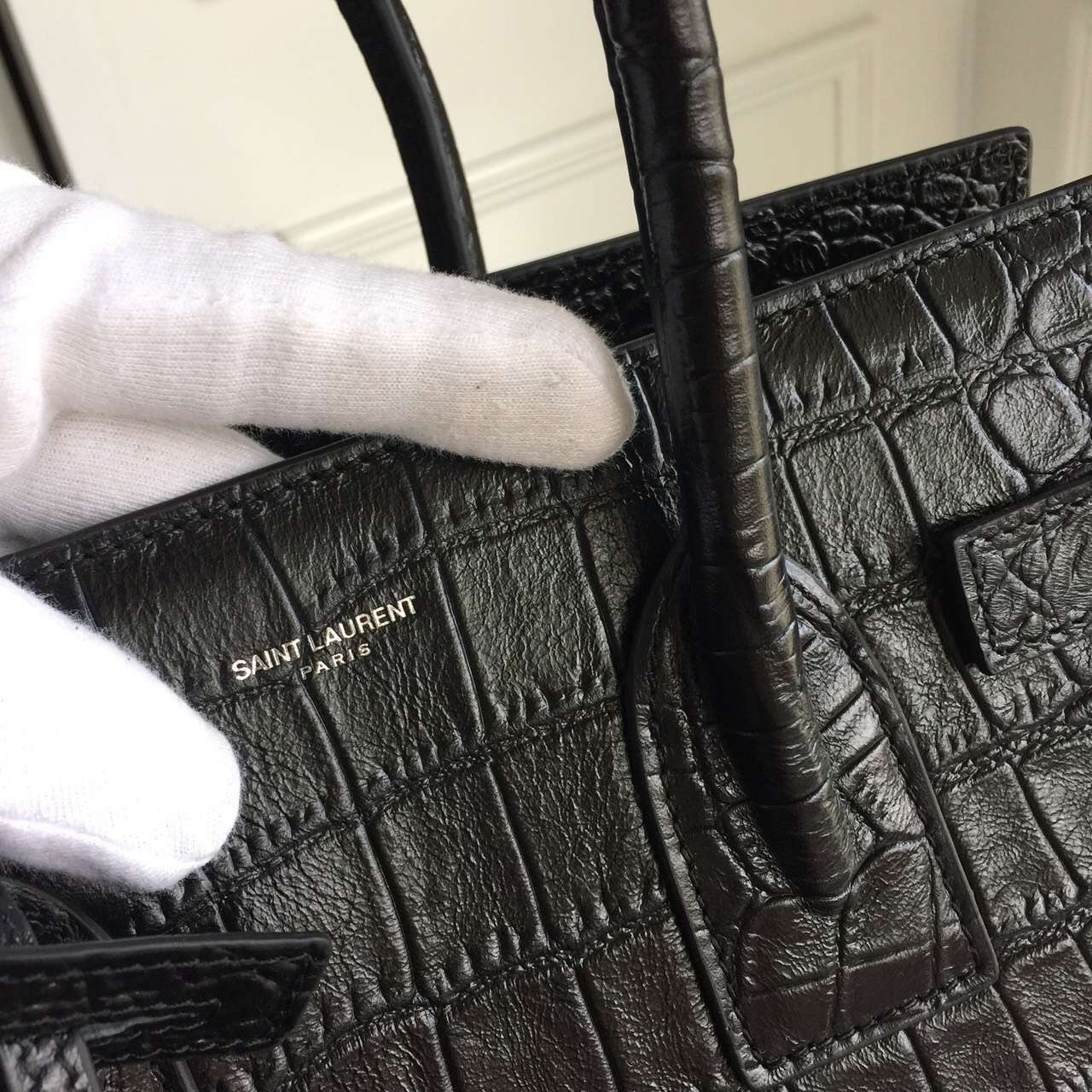 Saint Laurent Small Sac De Jour Bag In Black Crocodile Leather