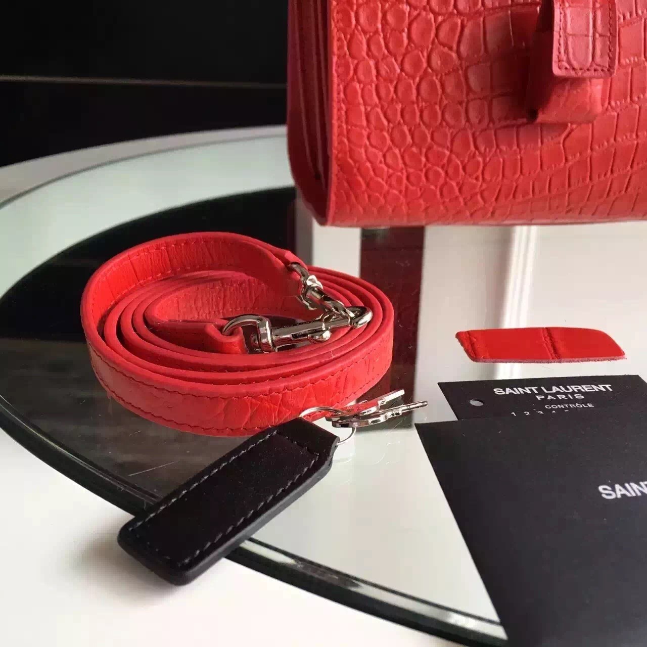 Saint Laurent Small Sac De Jour Bag In Red Crocodile Leather