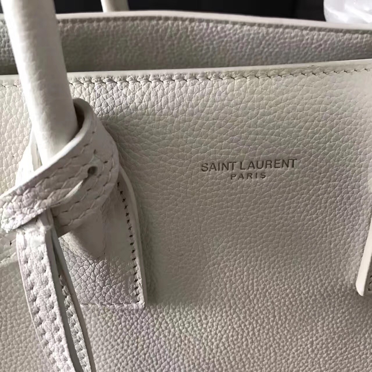 Saint Laurent Baby Sac de Jour Souple Bag In White Grained Leather