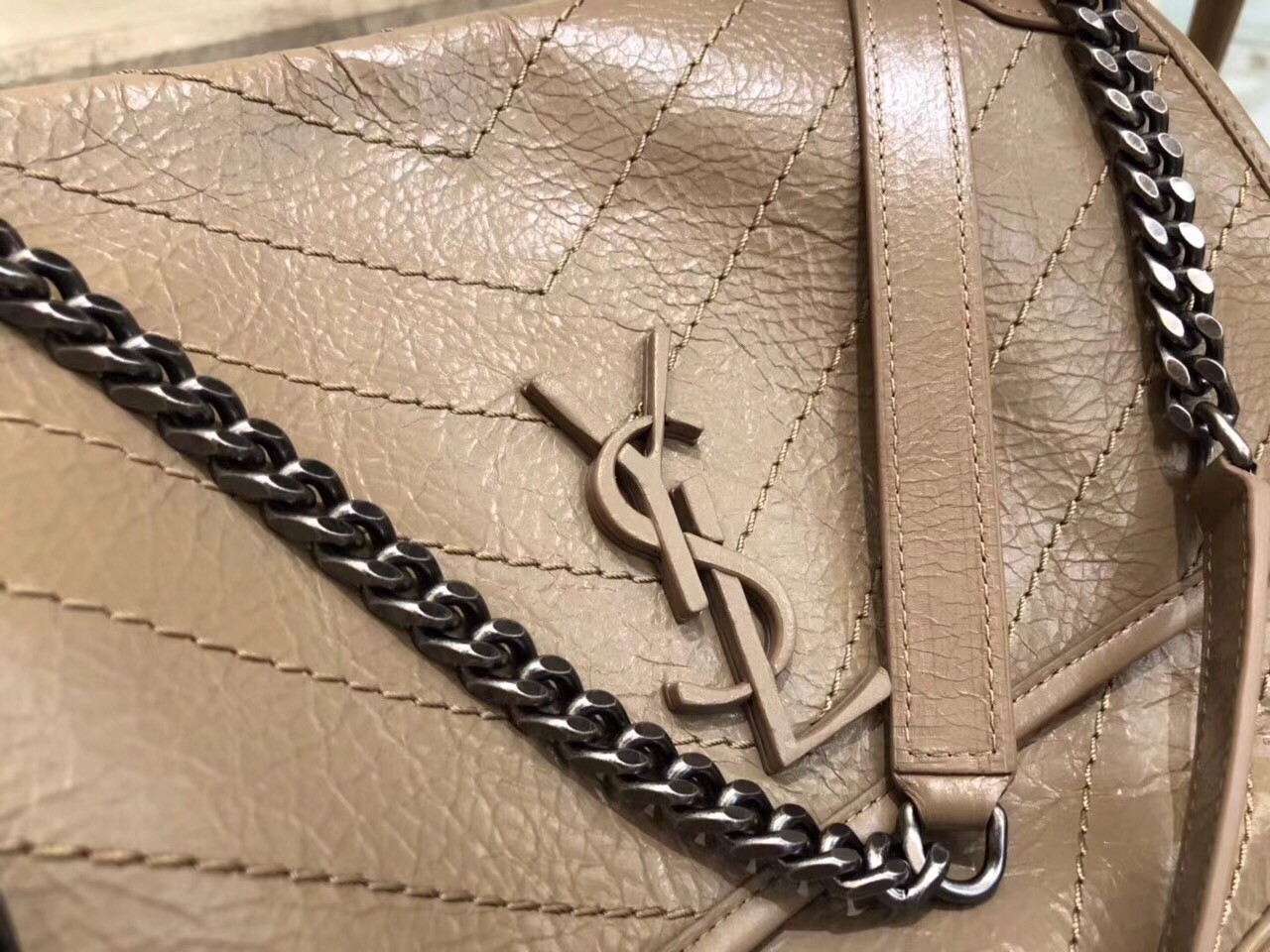 Saint Laurent Medium Niki Bag In Taupe Crinkled Leather