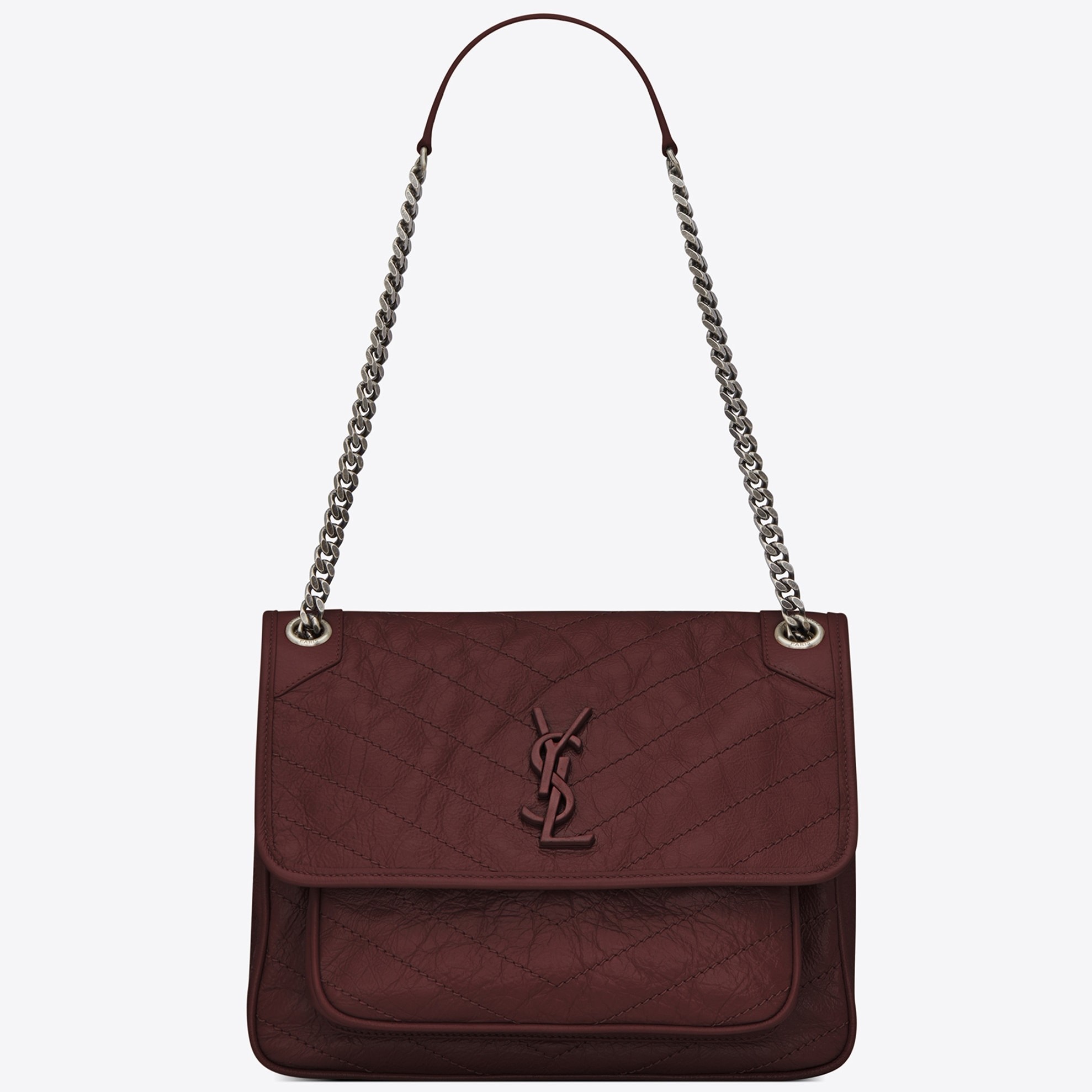 Saint Laurent Medium Niki Bag In Bordeaux Crinkled Leather