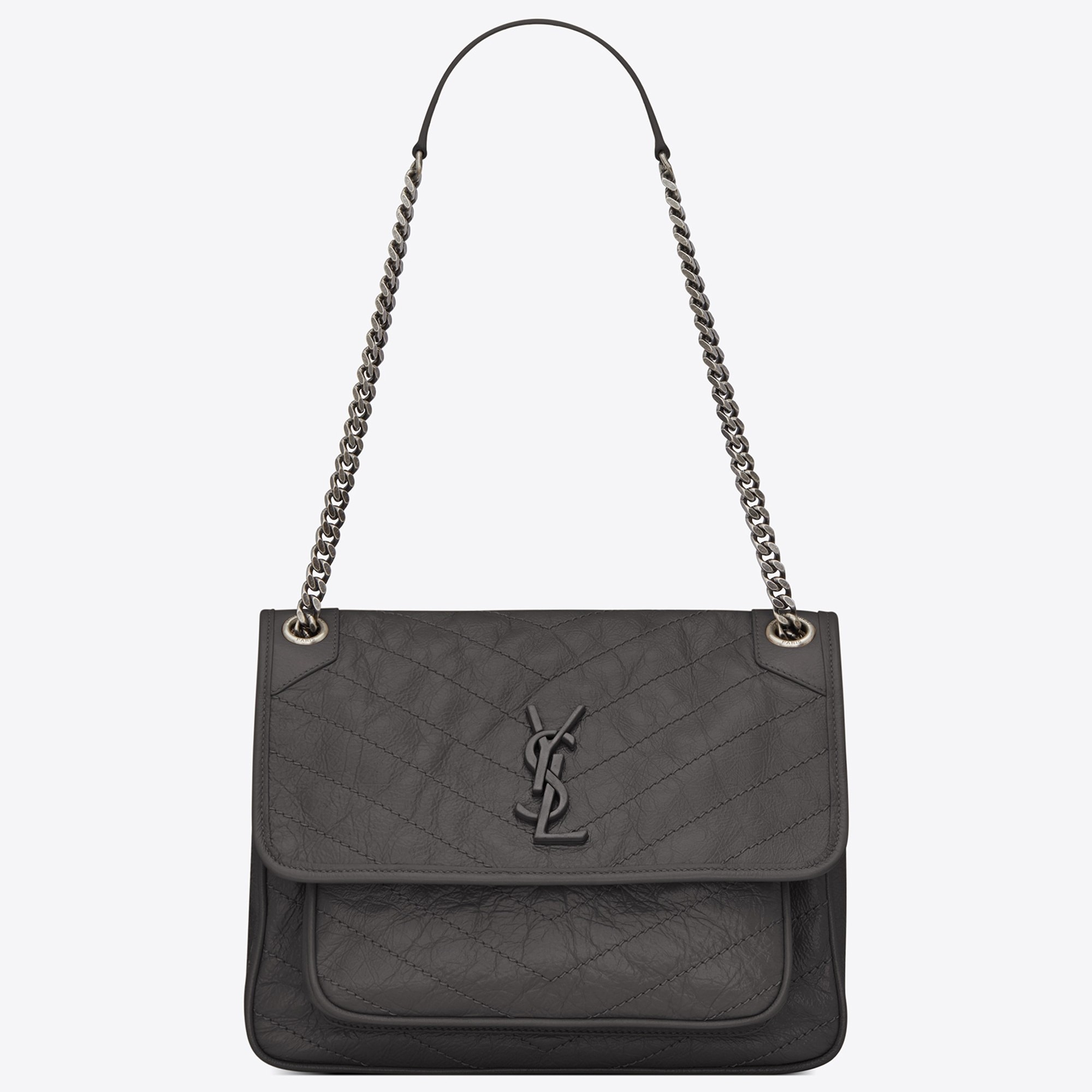 Saint Laurent Medium Niki Bag In Storm Gray Crinkled Leather