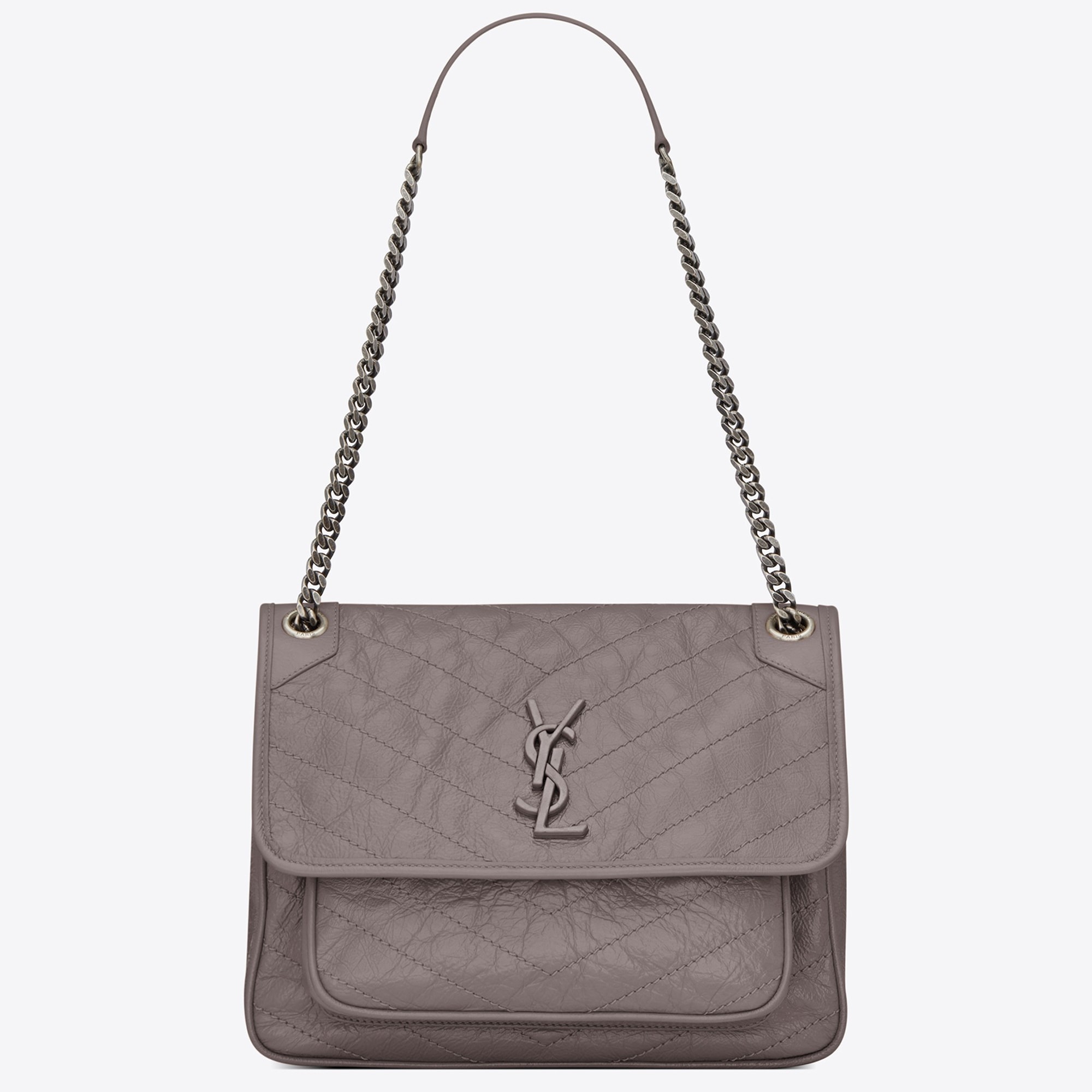 Saint Laurent Medium Niki Bag In Grey Crinkled Leather