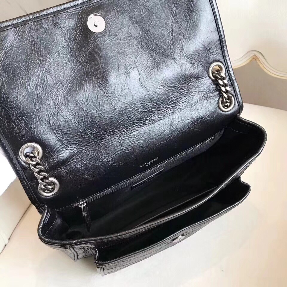 Saint Laurent Medium Niki Bag In Black Crinkled Leather