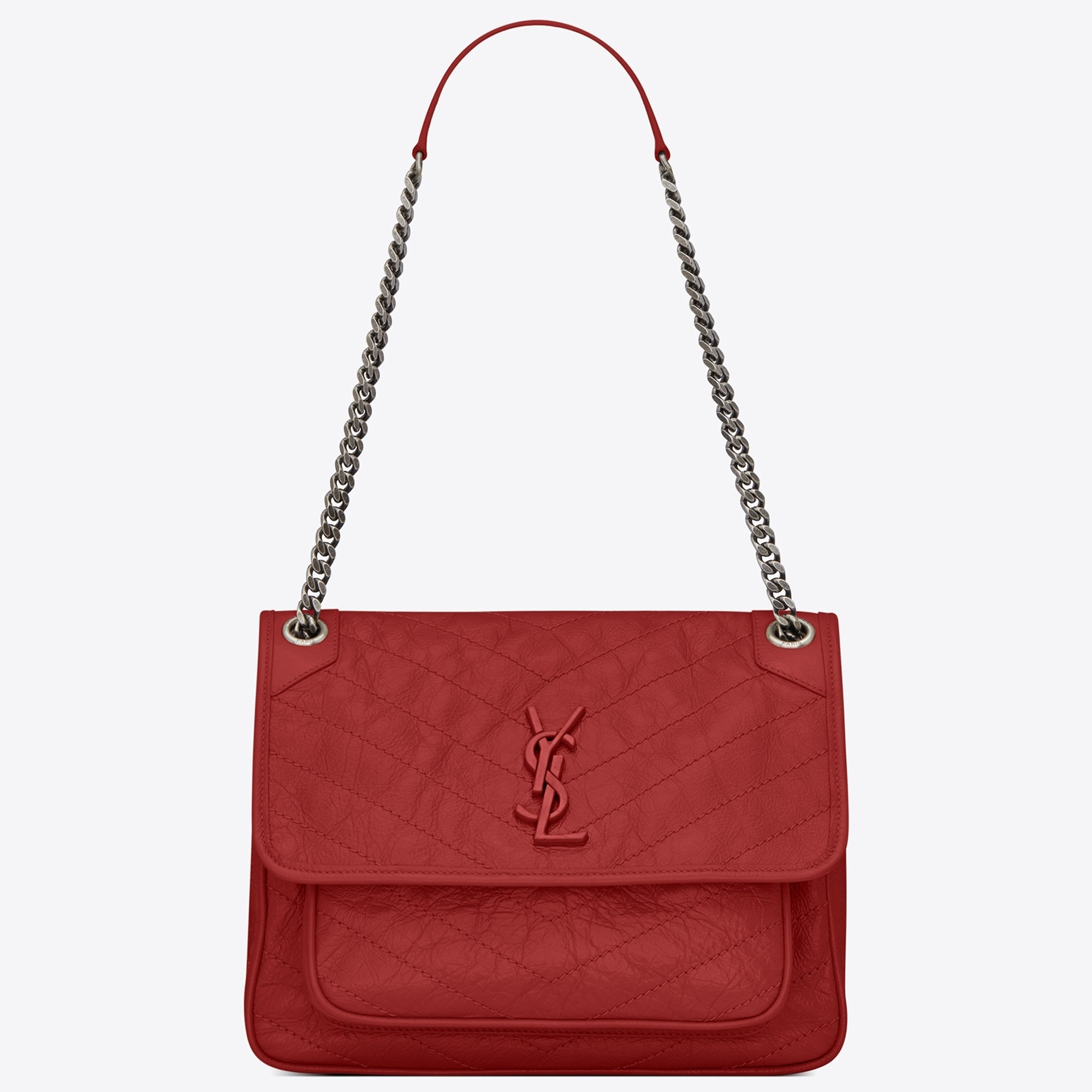 Saint Laurent Medium Niki Bag In Red Crinkled Leather