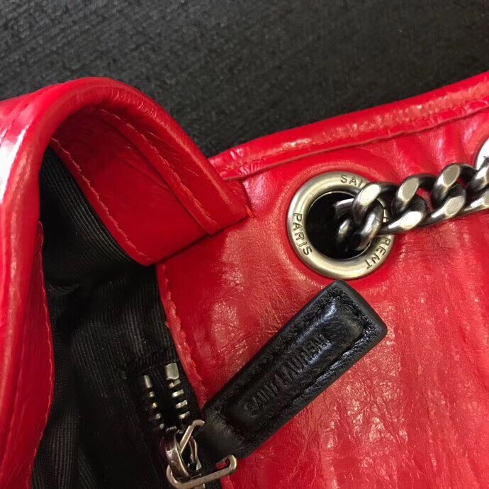 Saint Laurent Medium Niki Bag In Red Crinkled Leather