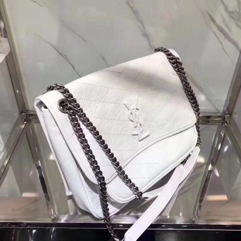 Saint Laurent Medium Niki Bag In White Crinkled Leather