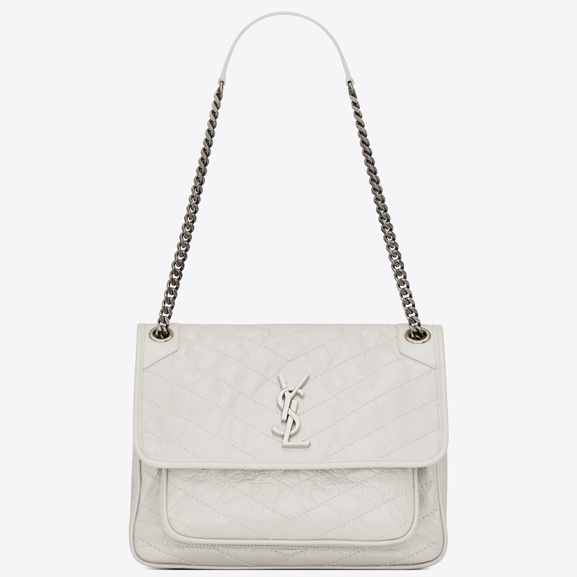 Saint Laurent Medium Niki Bag In White Crinkled Leather