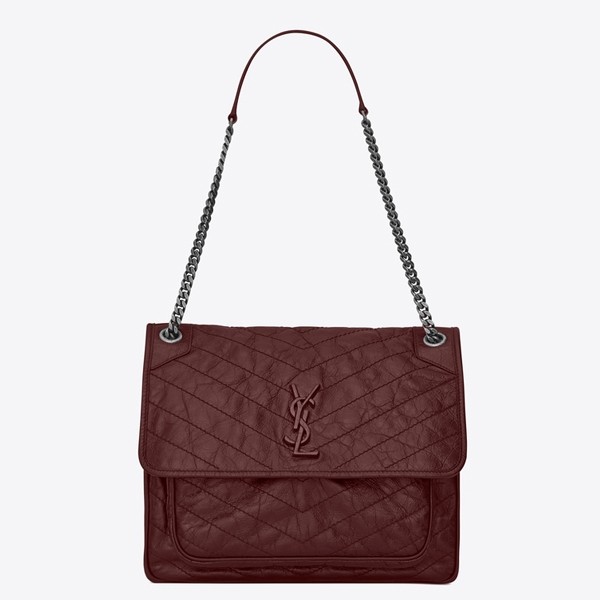 Saint Laurent Large Niki Chain Bag In Bordeaux Crinkled Leather