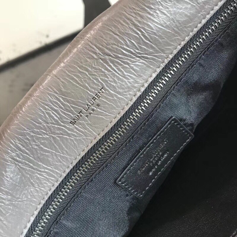 Saint Laurent Large Niki Chain Bag In Grey Crinkled Leather