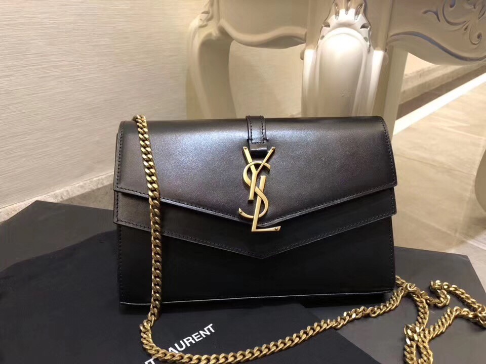 Saint Laurent Sulpice Chain Wallet In Black Smooth Leather