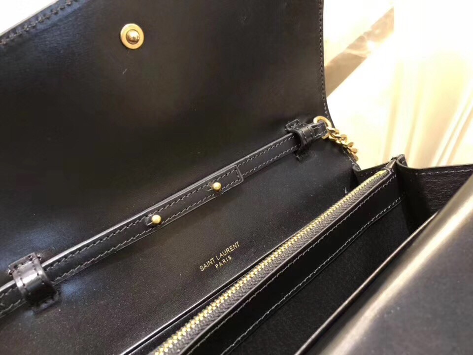 Saint Laurent Sulpice Chain Wallet In Black Smooth Leather