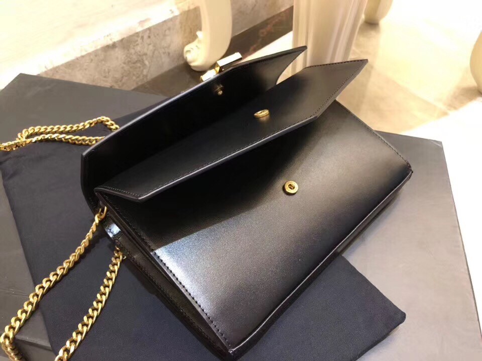 Saint Laurent Sulpice Chain Wallet In Black Smooth Leather