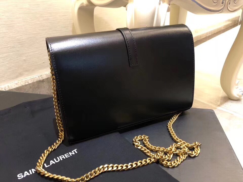 Saint Laurent Sulpice Chain Wallet In Black Smooth Leather