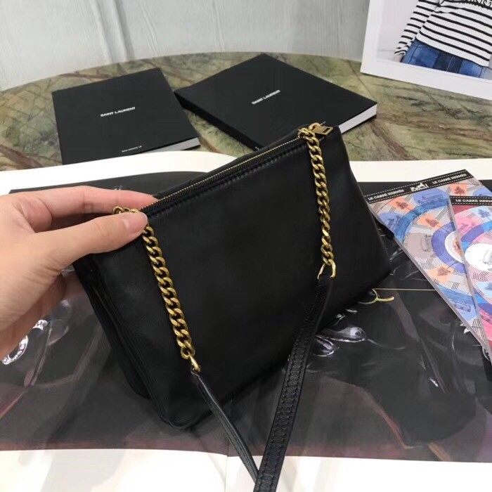 Saint Laurent Jamie Chain Wallet In Black Patchwork Lambskin