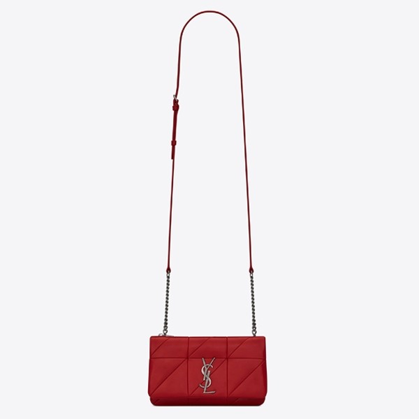 Saint Laurent Jamie Chain Wallet In Red Patchwork Lambskin