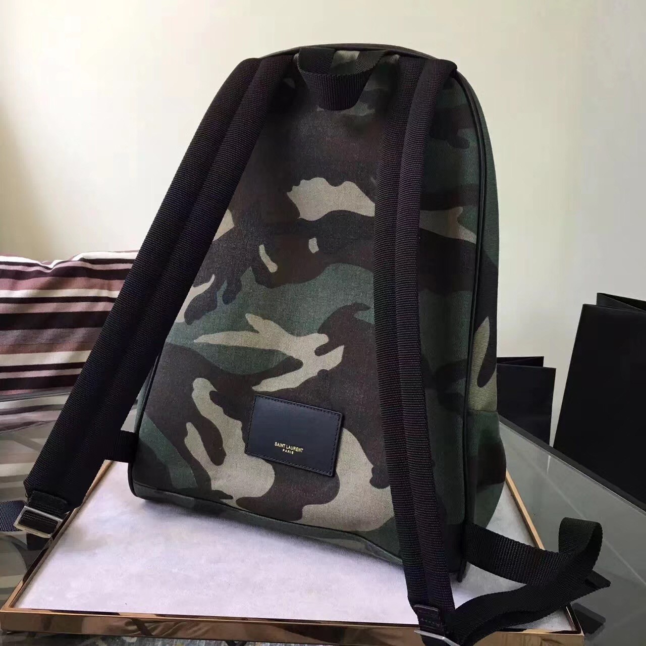 Saint Laurent City Backpack In Gabardine Camouflage