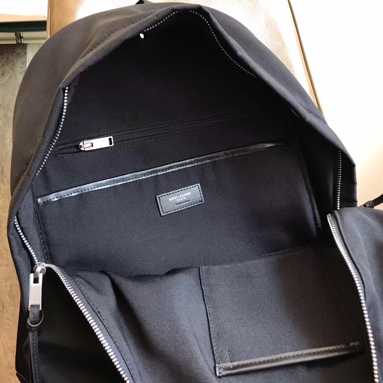 Saint Laurent Black City Backpack With Pocket Patch