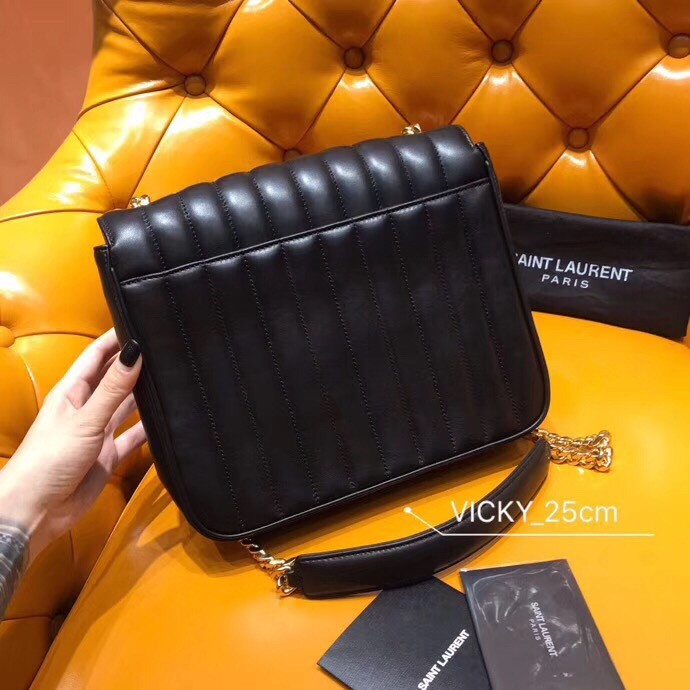 Saint Laurent Large Vicky Bag In Black Lambskin