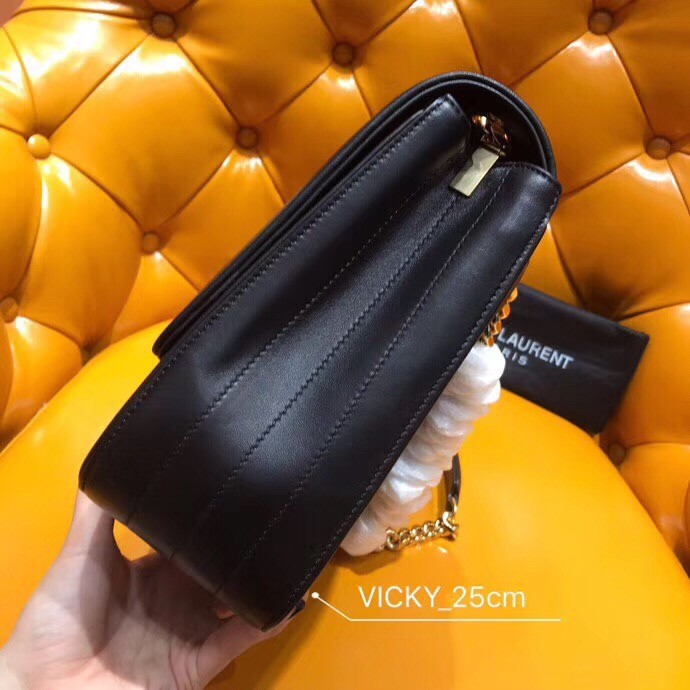 Saint Laurent Large Vicky Bag In Black Lambskin