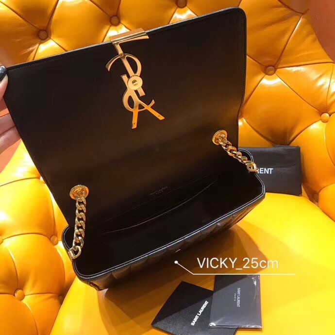 Saint Laurent Large Vicky Bag In Black Lambskin