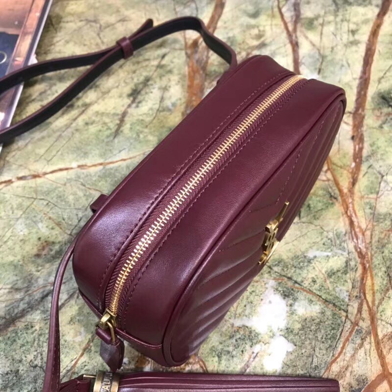 Saint Laurent Lou Belt Bag In Burgundy Calfskin